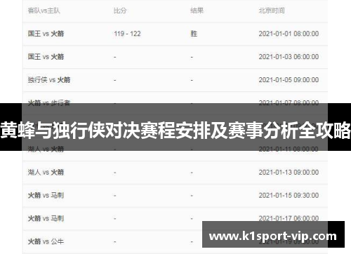 黄蜂与独行侠对决赛程安排及赛事分析全攻略